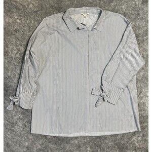 Jane and Delancey Stripe Button Up Shirt Womens1X Gray White Blouse 100% Cotton